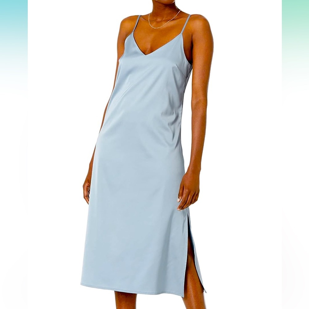 Powder blue V-Neck Midi Slip Dress